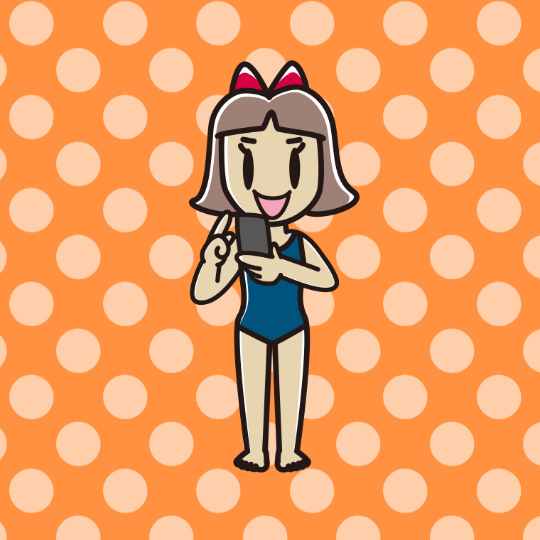 スマホを使うスクール水着の小学生女子のイラスト【色、背景あり】PNG