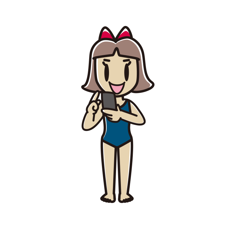 スマホを使うスクール水着の小学生女子のイラスト【色あり、背景なし】透過PNG