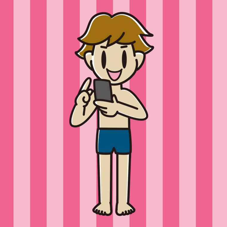 スマホを使うスクール水着の男子高校生のイラスト【色、背景あり】PNG