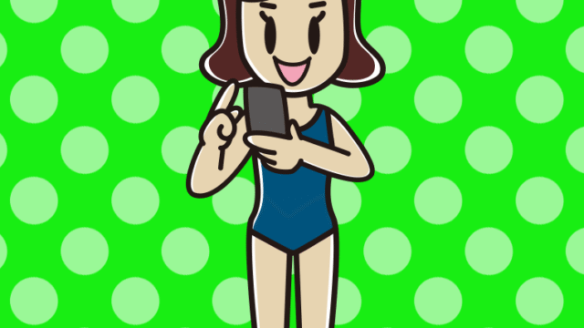 スマホを使うスクール水着の女子高校生のイラスト【色、背景あり】PNG