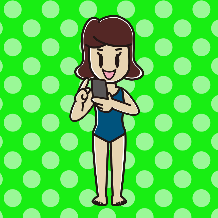 スマホを使うスクール水着の女子高校生のイラスト【色、背景あり】PNG