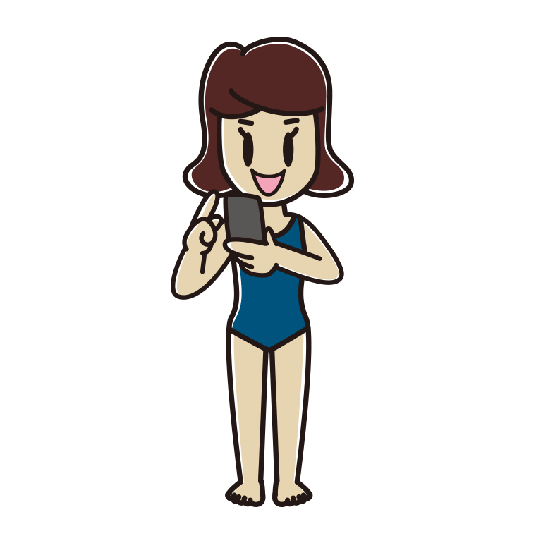 スマホを使うスクール水着の女子高校生のイラスト【色あり、背景なし】透過PNG