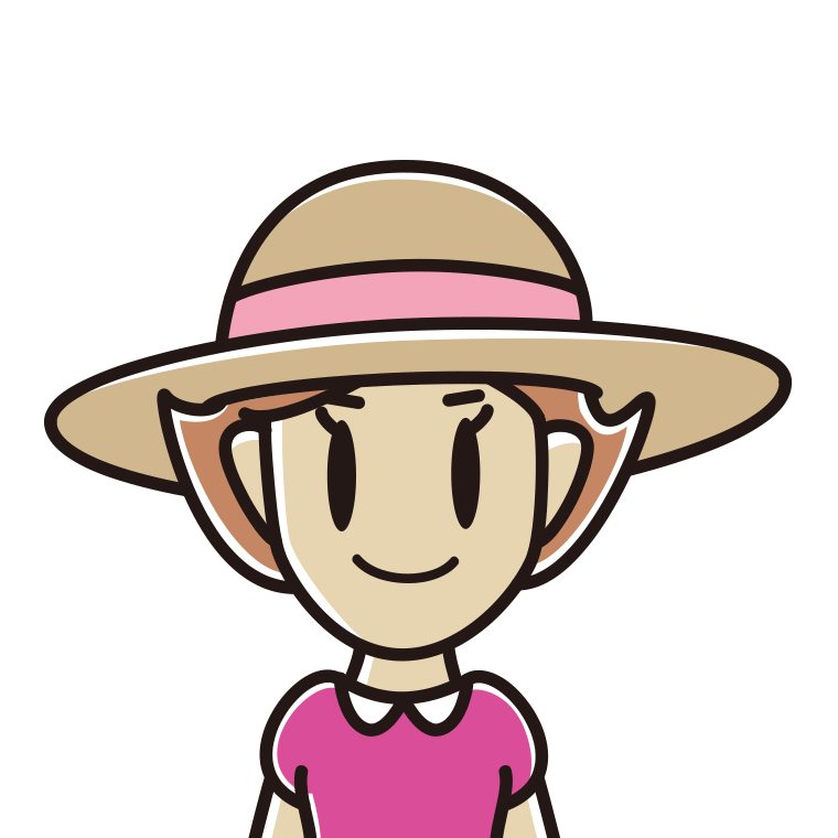 麦わら帽子をかぶる女性のイラスト【色あり、背景なし】透過PNG