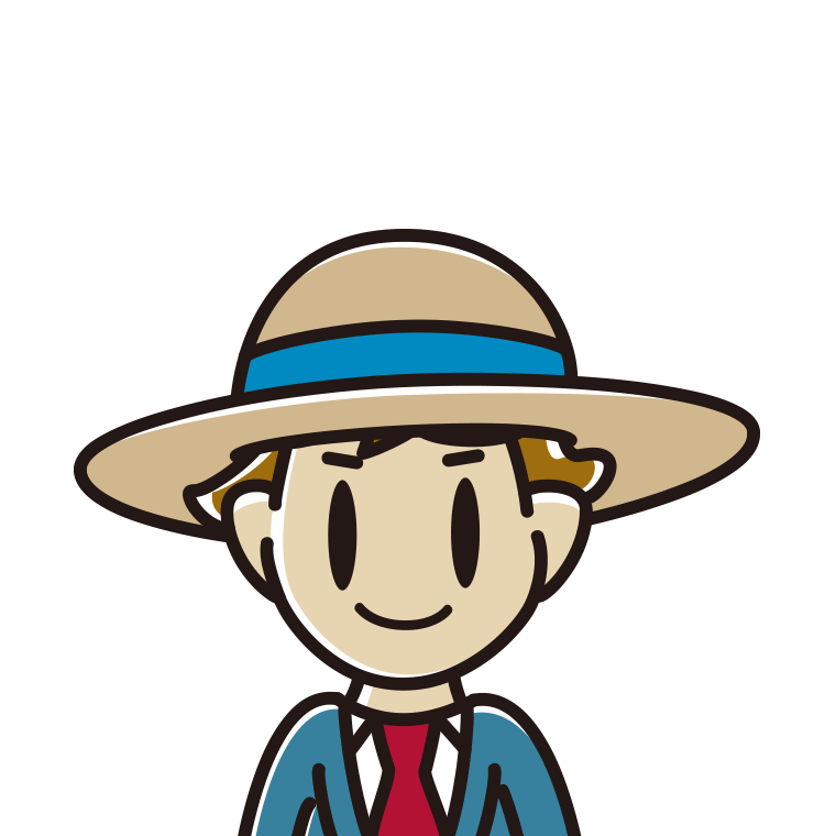 麦わら帽子をかぶる男子高校生のイラスト【色あり、背景なし】透過PNG