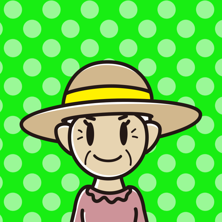 麦わら帽子をかぶるおばあさんのイラスト【色、背景あり】PNG
