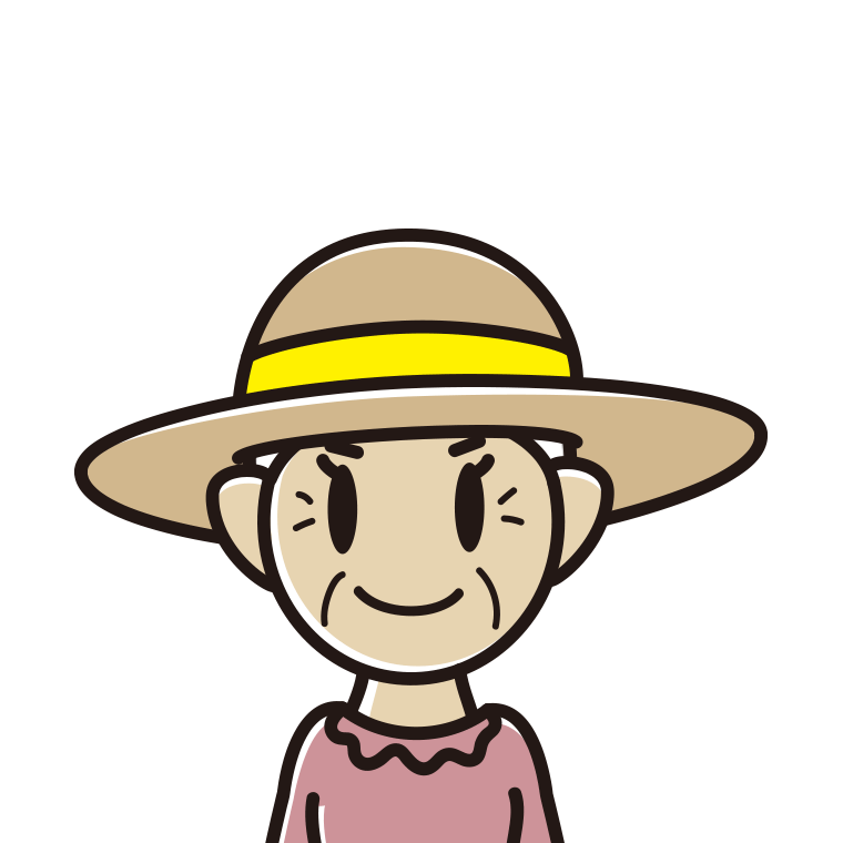 麦わら帽子をかぶるおばあさんのイラスト【色あり、背景なし】透過PNG