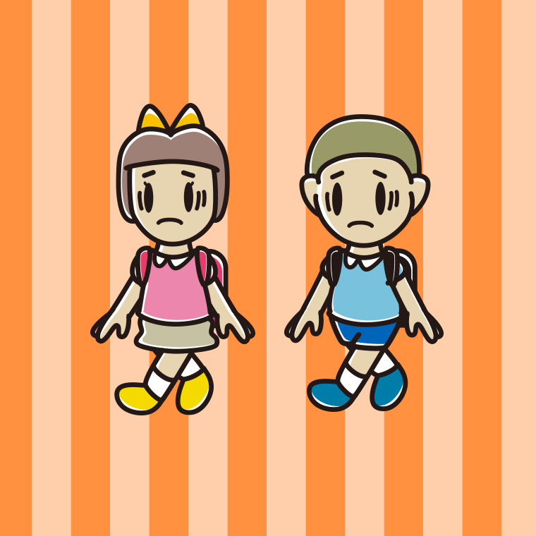 通学中に困る新小学一年生のイラスト【色、背景あり】PNG