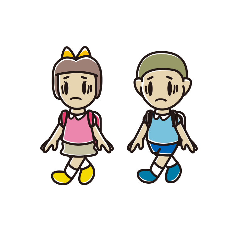通学中に困る新小学一年生のイラスト【色あり、背景なし】透過PNG