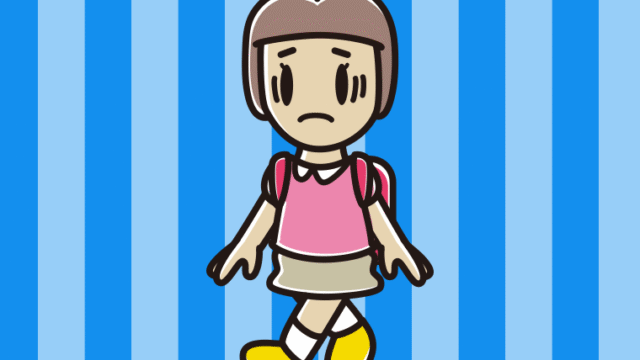 通学中に困る新小学一年生女子のイラスト【色、背景あり】PNG