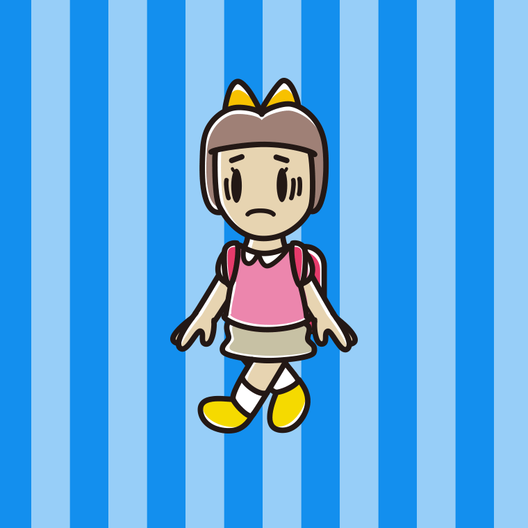 通学中に困る新小学一年生女子のイラスト【色、背景あり】PNG