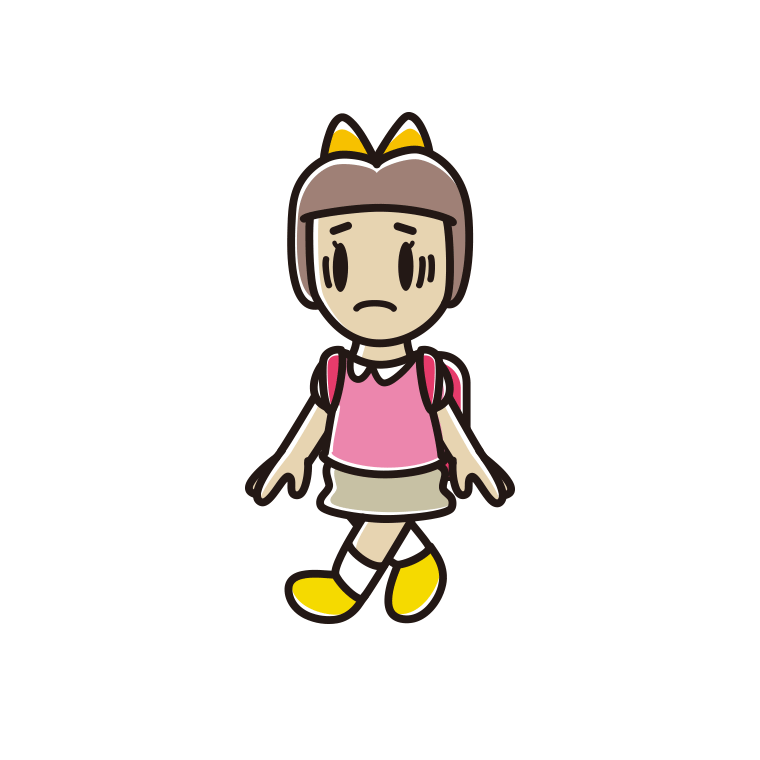 通学中に困る新小学一年生女子のイラスト【色あり、背景なし】透過PNG