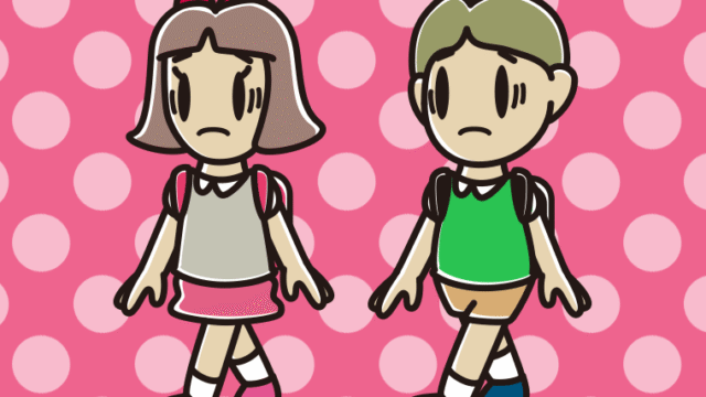 通学中に困る小学生のイラスト【色、背景あり】PNG