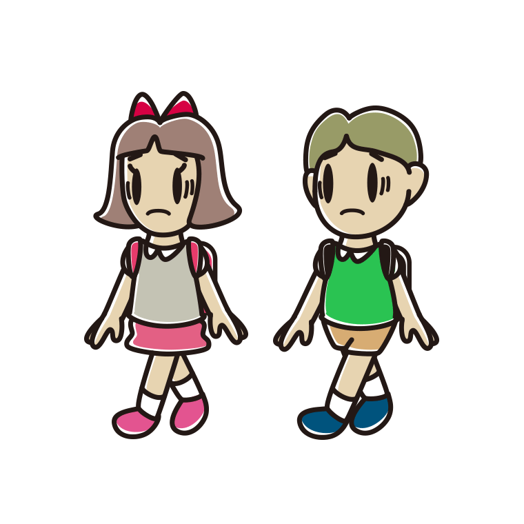 通学中に困る小学生のイラスト【色あり、背景なし】透過PNG
