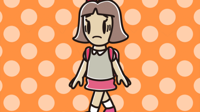 通学中に困る小学生女子のイラスト【色、背景あり】PNG