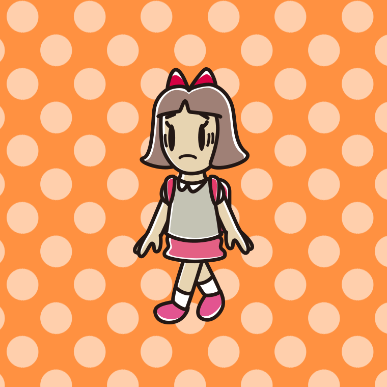 通学中に困る小学生女子のイラスト【色、背景あり】PNG