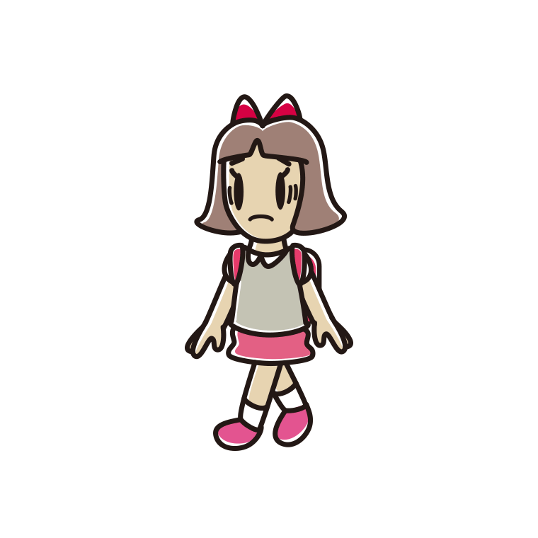 通学中に困る小学生女子のイラスト【色あり、背景なし】透過PNG