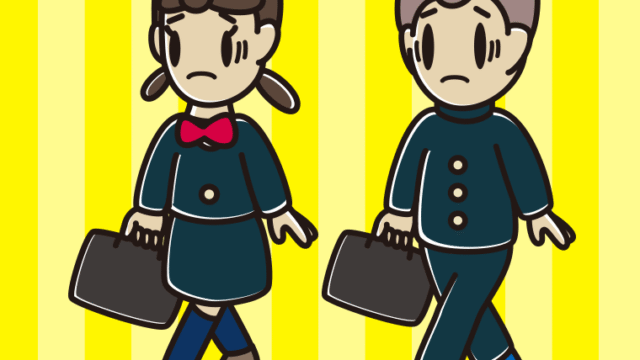 通学中に困る中学生のイラスト【色、背景あり】PNG