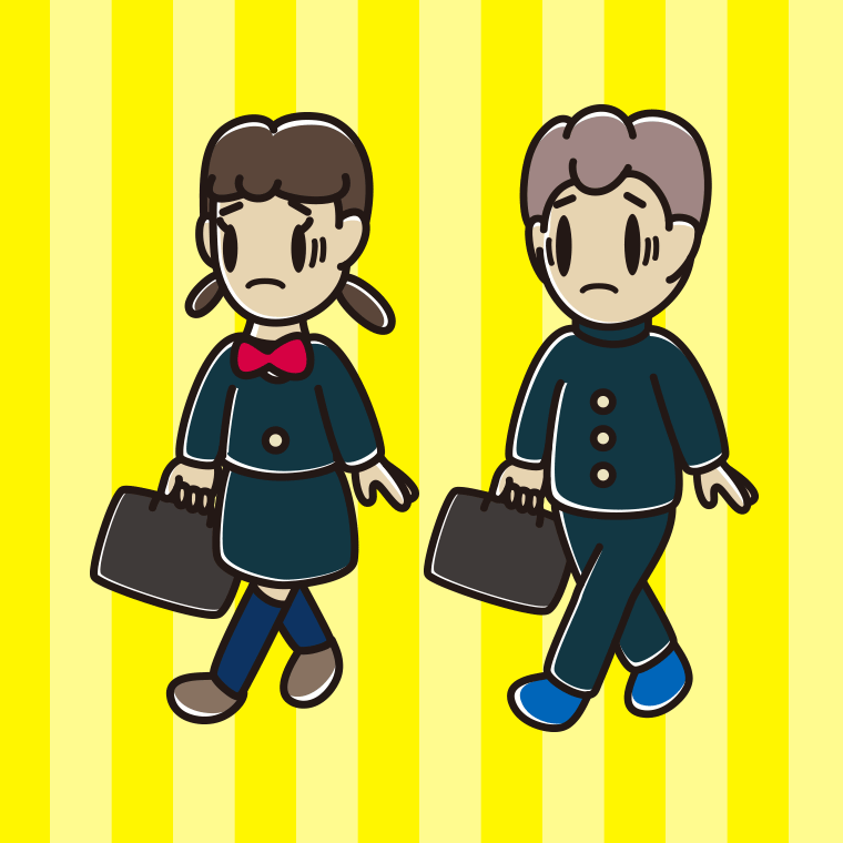 通学中に困る中学生のイラスト【色、背景あり】PNG