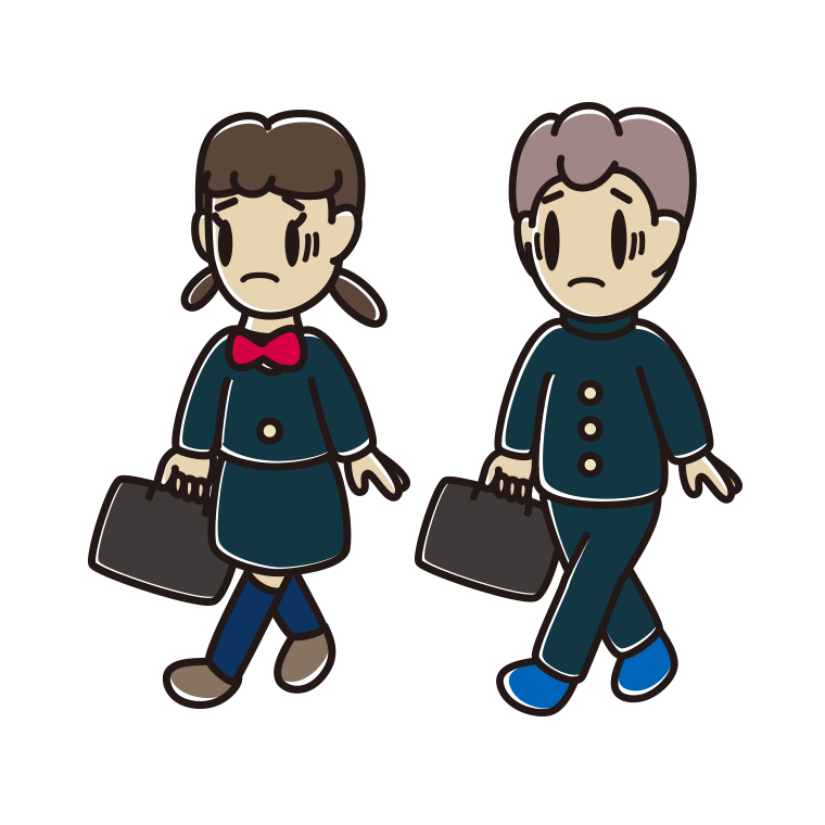 通学中に困る中学生のイラスト【色あり、背景なし】透過PNG