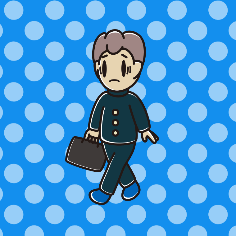 通学中に困る男子中学生のイラスト【色、背景あり】PNG
