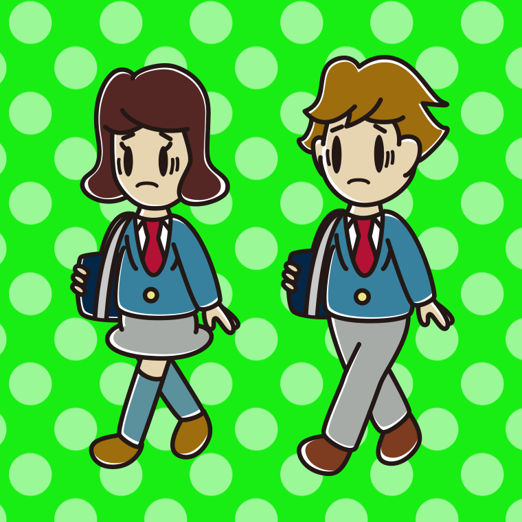 通学中に困る高校生のイラスト【色、背景あり】PNG