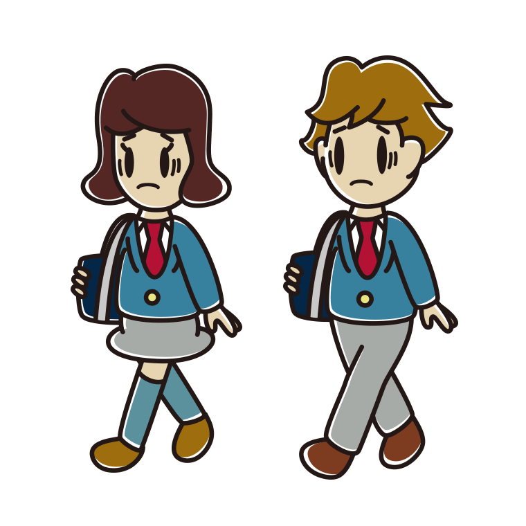 通学中に困る高校生のイラスト【色あり、背景なし】透過PNG