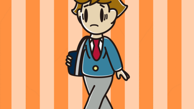 通学中に困る男子高校生のイラスト【色、背景あり】PNG