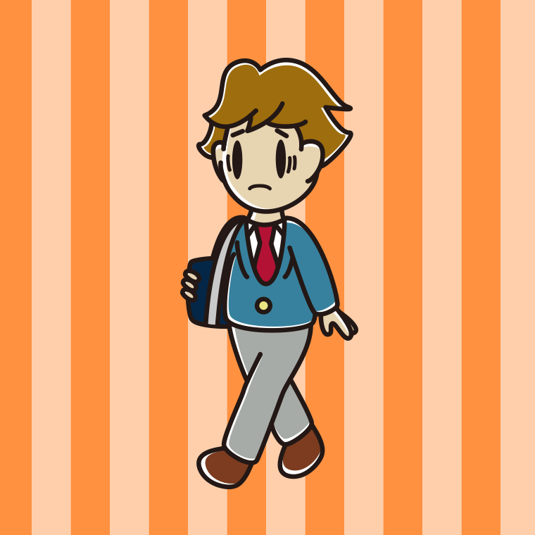 通学中に困る男子高校生のイラスト【色、背景あり】PNG