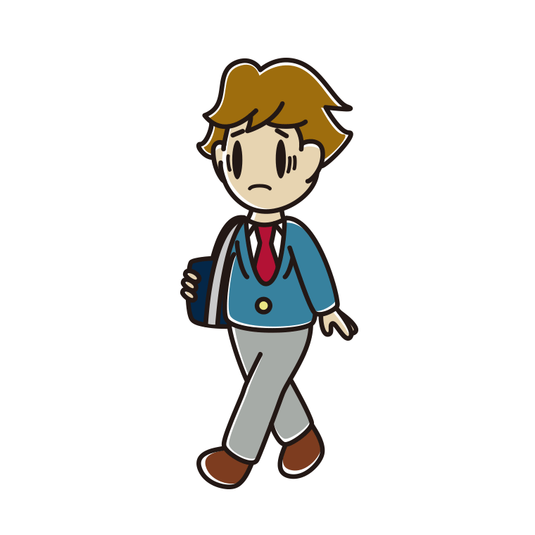 通学中に困る男子高校生のイラスト【色あり、背景なし】透過PNG