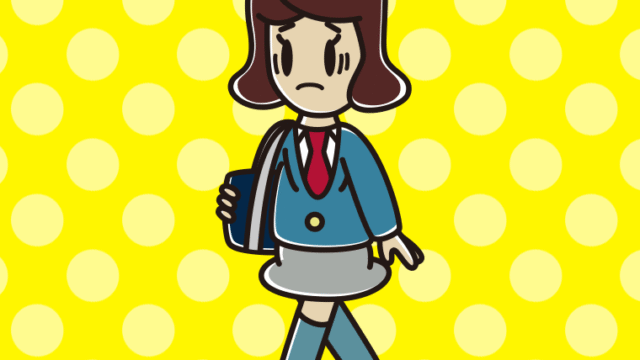 通学中に困る女子高校生のイラスト【色、背景あり】PNG