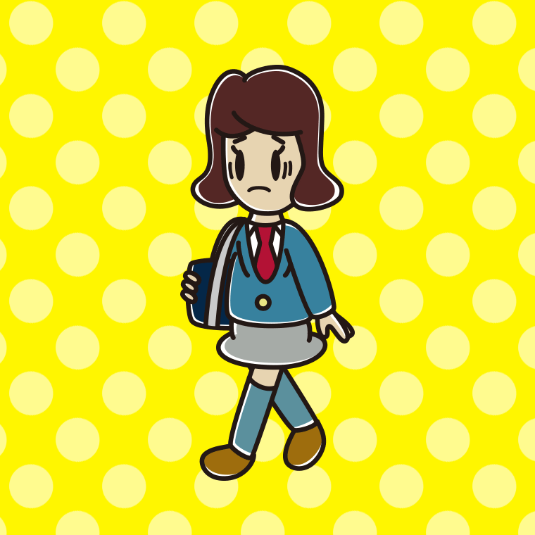 通学中に困る女子高校生のイラスト【色、背景あり】PNG