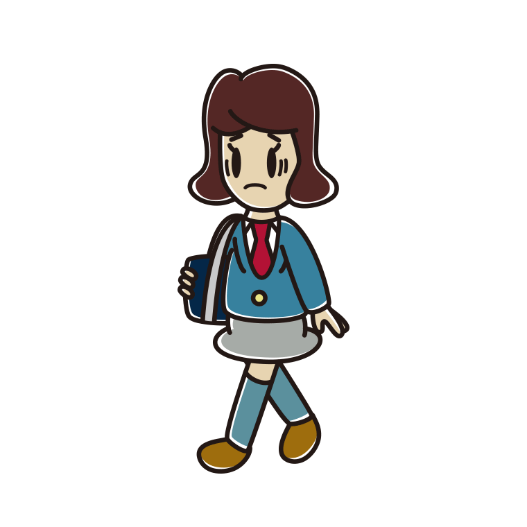 通学中に困る女子高校生のイラスト【色あり、背景なし】透過PNG
