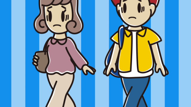 通学中に困る大学生のイラスト【色、背景あり】PNG