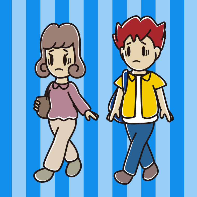 通学中に困る大学生のイラスト【色、背景あり】PNG