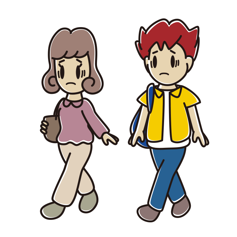 通学中に困る大学生のイラスト【色あり、背景なし】透過PNG