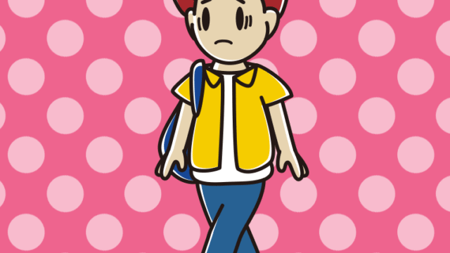 通学中に困る男子大学生のイラスト【色、背景あり】PNG