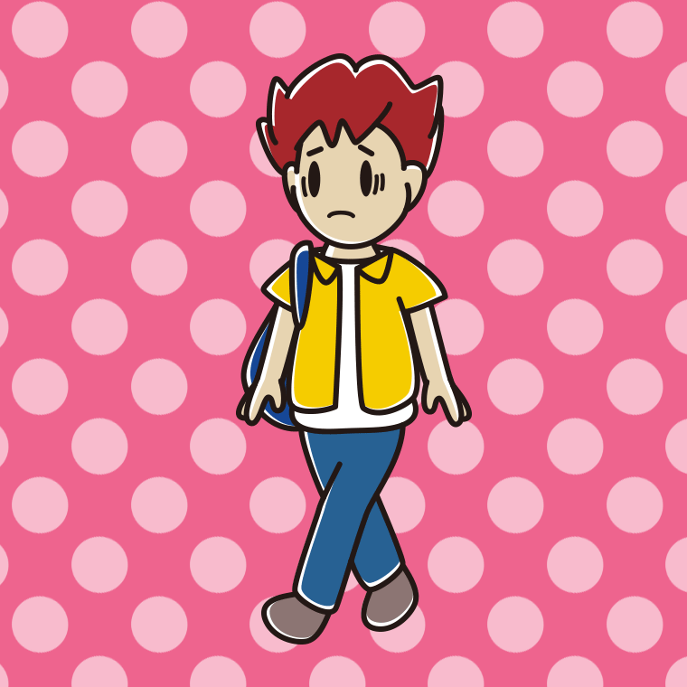 通学中に困る男子大学生のイラスト【色、背景あり】PNG