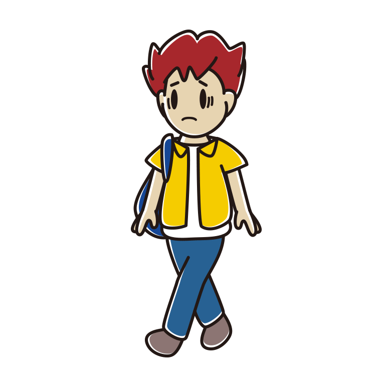 通学中に困る男子大学生のイラスト【色あり、背景なし】透過PNG