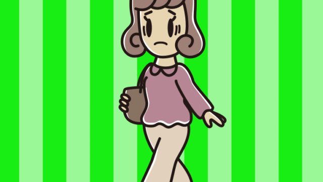 通学中に困る女子大学生のイラスト【色、背景あり】PNG