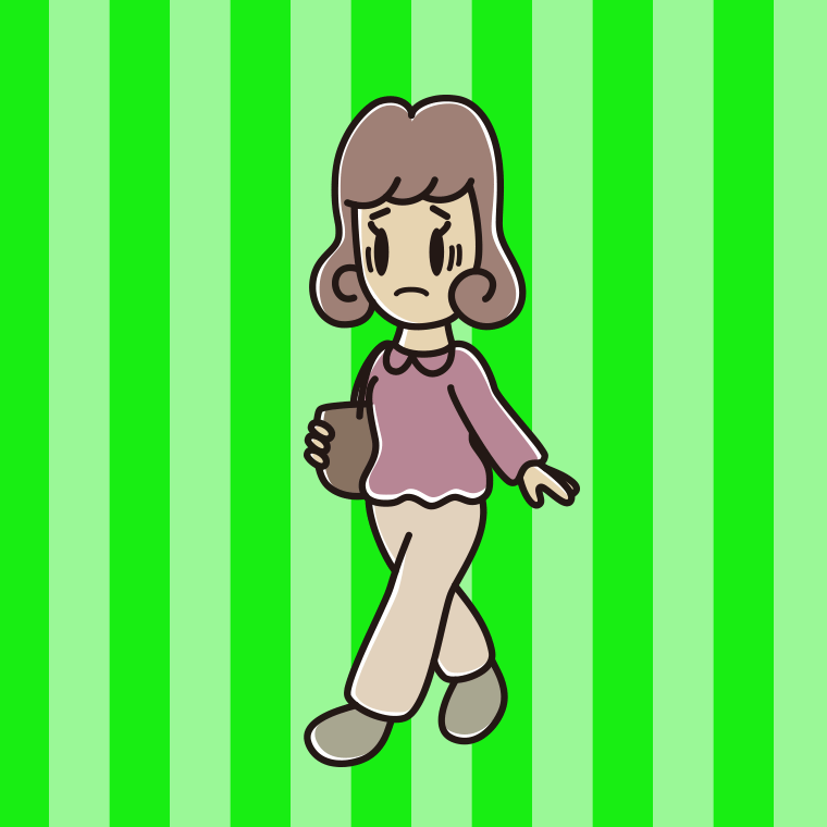 通学中に困る女子大学生のイラスト【色、背景あり】PNG