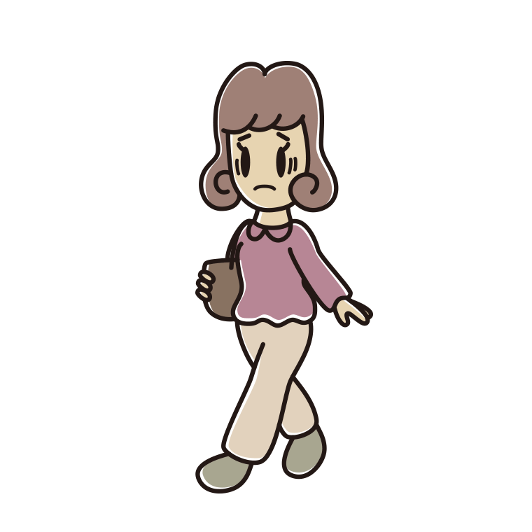 通学中に困る女子大学生のイラスト【色あり、背景なし】透過PNG