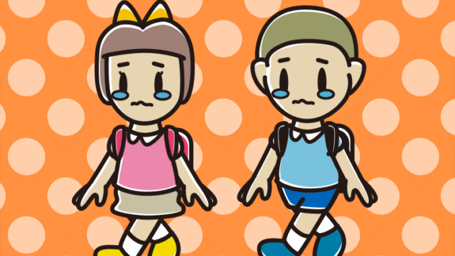 泣きながら通学する新小学一年生のイラスト【色、背景あり】PNG