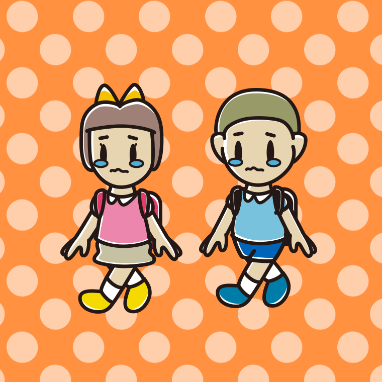 泣きながら通学する新小学一年生のイラスト【色、背景あり】PNG