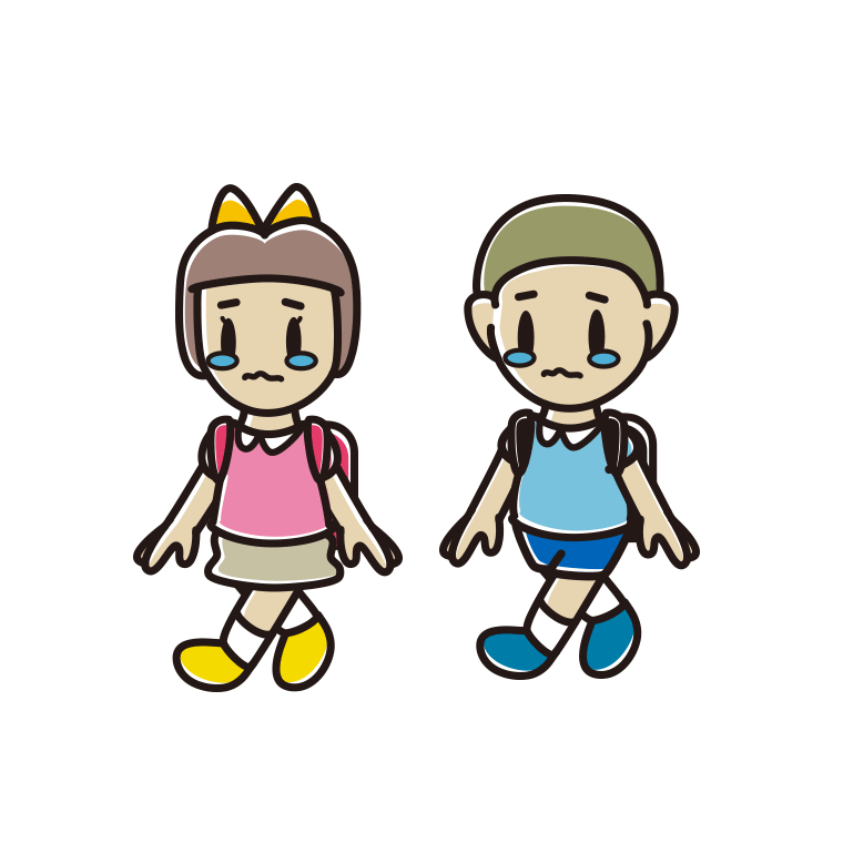 泣きながら通学する新小学一年生のイラスト【色あり、背景なし】透過PNG