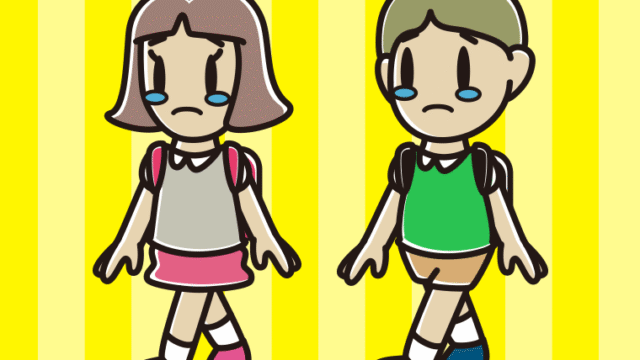 泣きながら通学する小学生のイラスト【色、背景あり】PNG