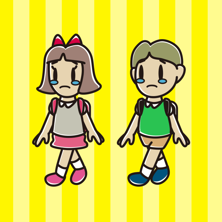 泣きながら通学する小学生のイラスト【色、背景あり】PNG