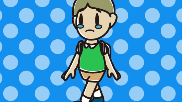 泣きながら通学する小学生男子のイラスト【色、背景あり】PNG