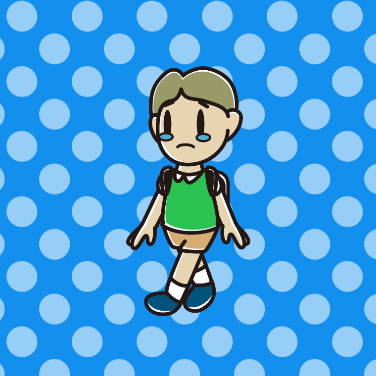 泣きながら通学する小学生男子のイラスト【色、背景あり】PNG