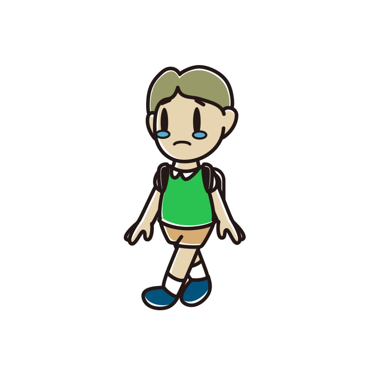 泣きながら通学する小学生男子のイラスト【色あり、背景なし】透過PNG