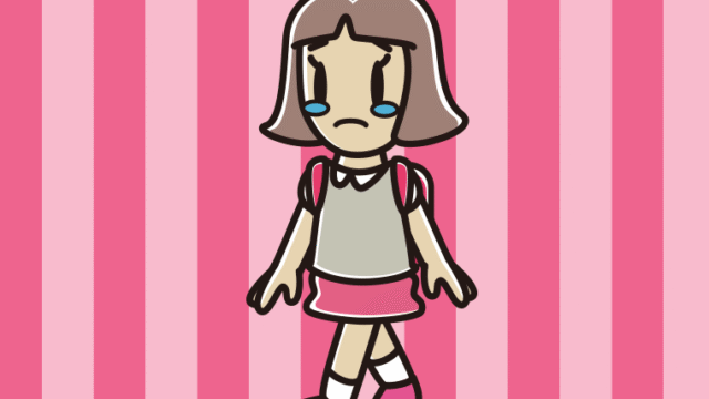 泣きながら通学する小学生女子のイラスト【色、背景あり】PNG